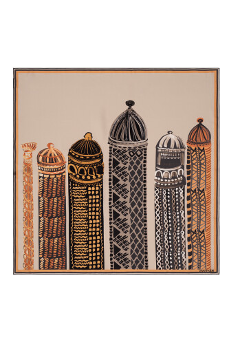 1001 Minarets Silk Scarf Beige - 2