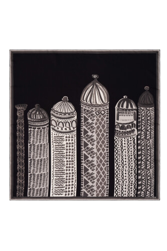 1001 Minarets Silk Scarf Black 