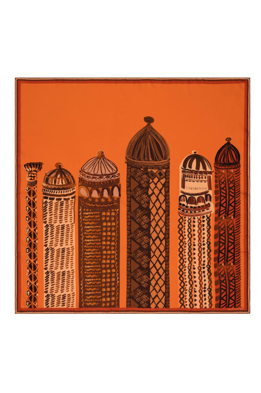 1001 Minarets Silk Scarf Orange - 1