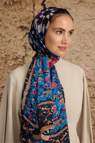 1001 Nights Silk Shawl Navy - 1