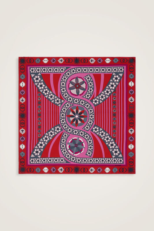 3 Daisy Silk Scarf Red - 1