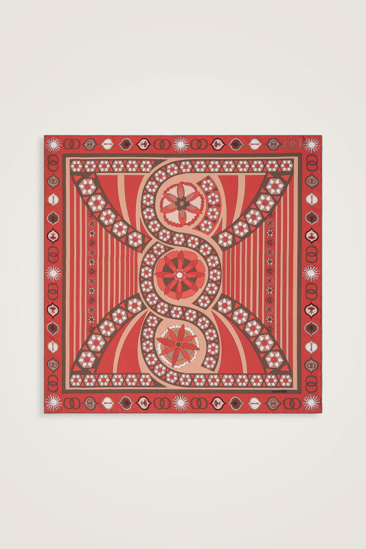 Üç Papatya Mercan Tivil İpek Eşarp 90x90 - 2