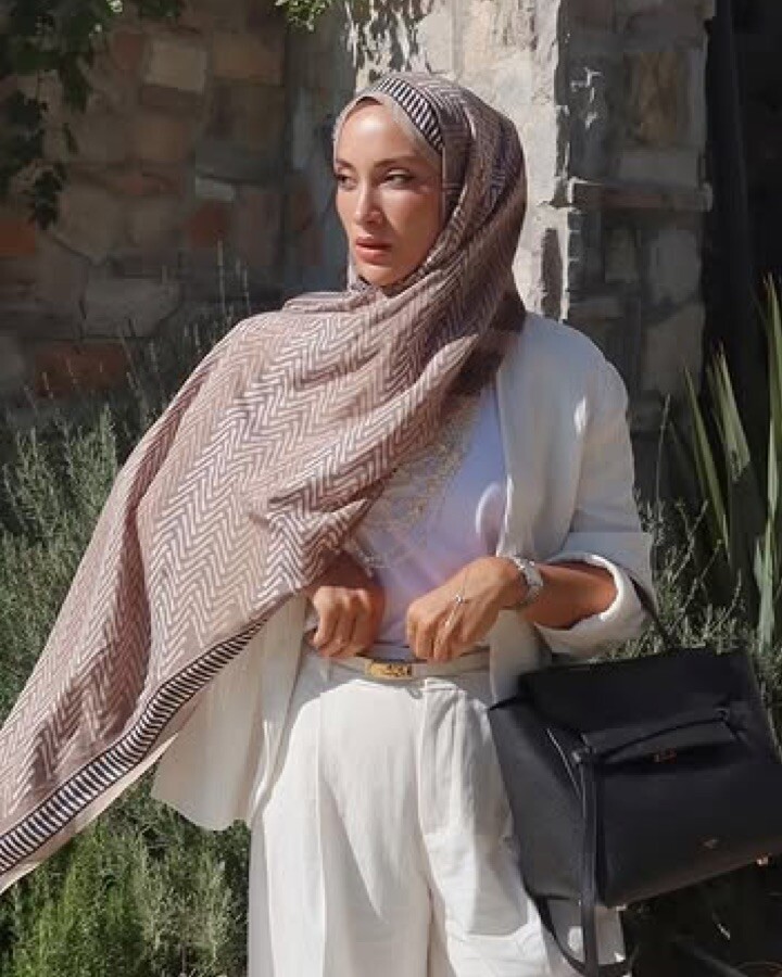 Balık Sırtı Bej Floş Viskon Şal 70x210 - Imannoor