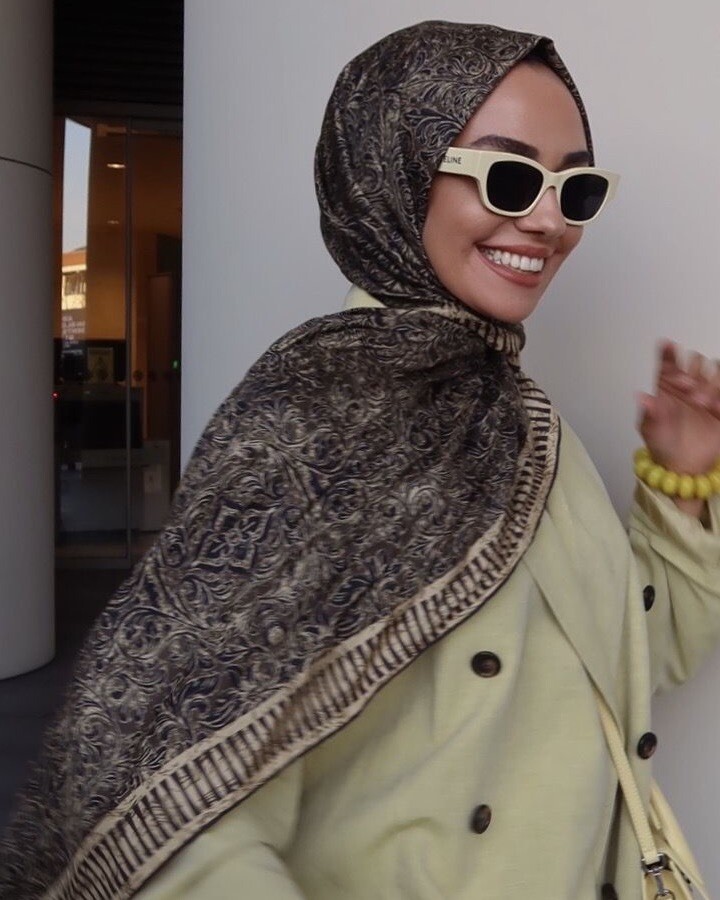 Kapı Desen Haki Pamuk İpek Şal 70x210 - Imannoor