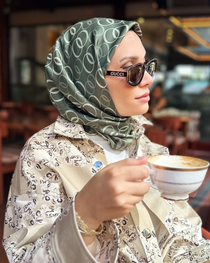 Noor Yolu 2 Haki Tivil İpek Eşarp 90x90 - Imannoor