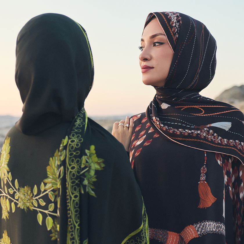 Püskül Noor Kahverengi Krep İpek Kaftan Şalı 70x210 - Imannoor