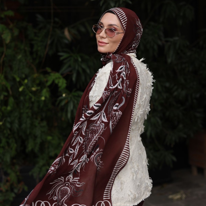 Lale Devri Bordo Krep İpek Şal 70x210 - Imannoor