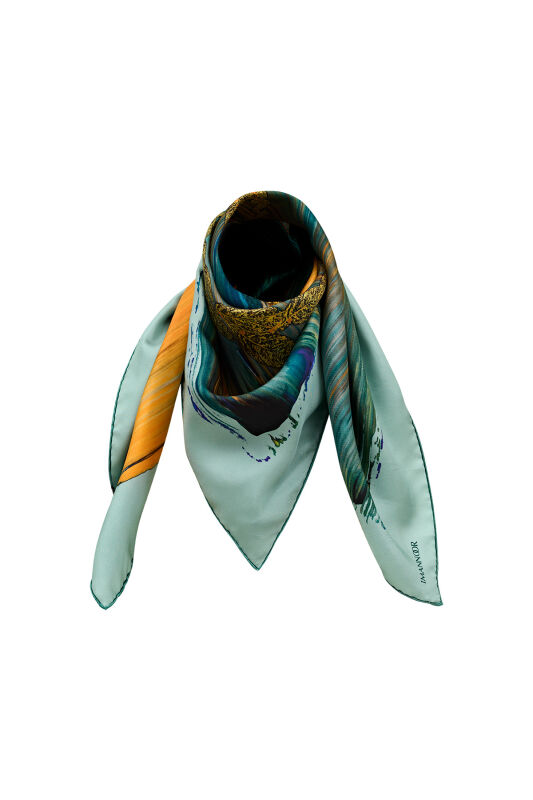 About the Horizon Twill Silk Scarf Green - 7