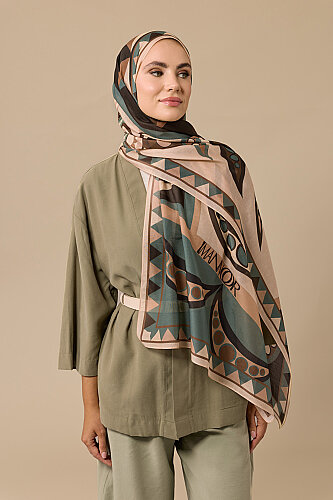African Beige-Brown Cotton Silk Voile Scarf - Imannoor