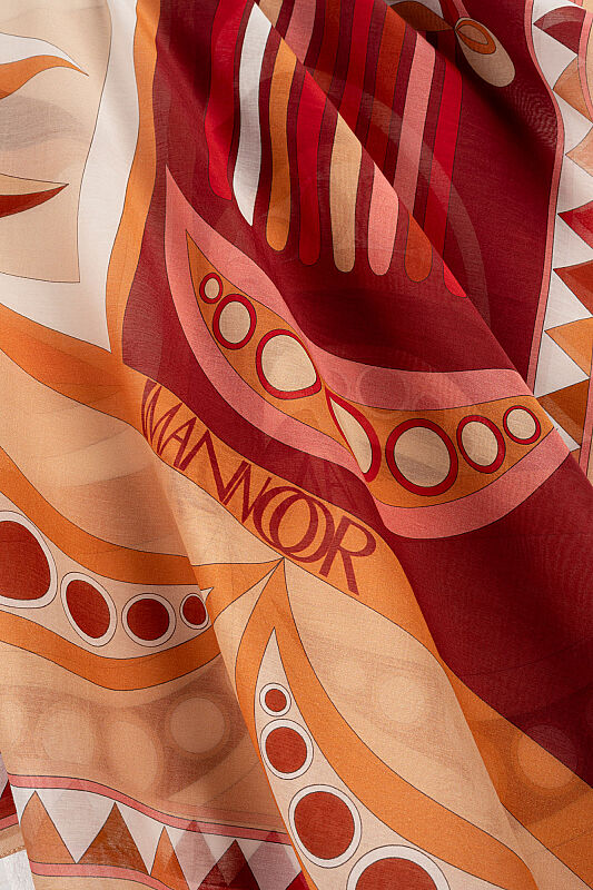 African Beige-Burgundy Cotton Silk Voile Shawl - 2