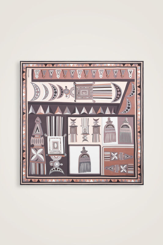 African Coffee-Gray Double-Sided Twill Silk Scarf - 1