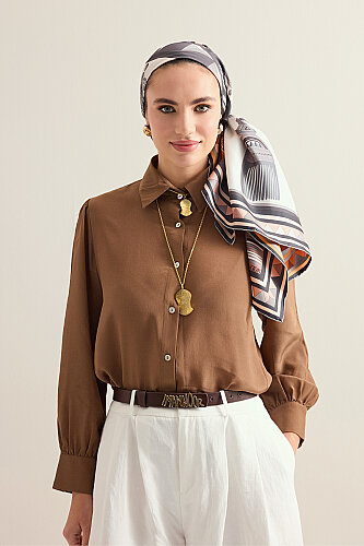 African Coffee-Gray Double-Sided Twill Silk Scarf - Imannoor