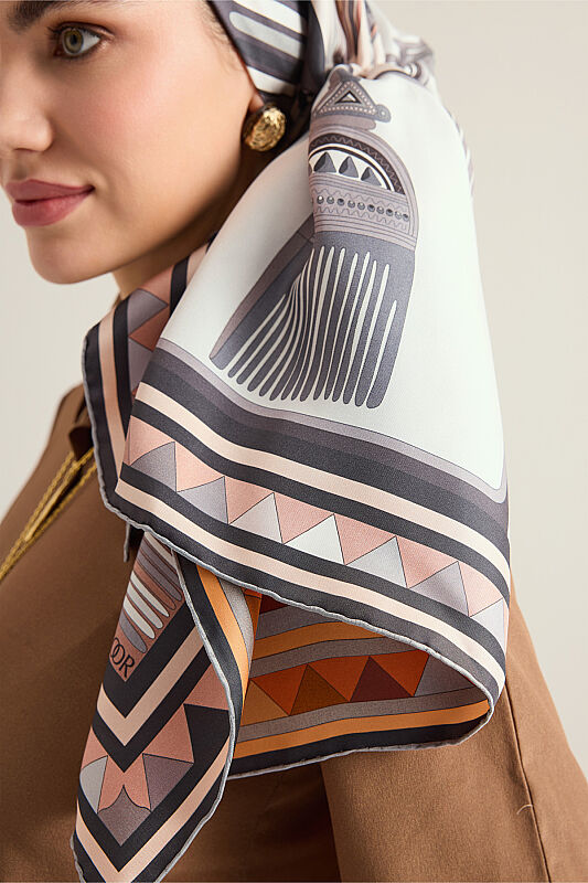 African Coffee-Gray Double-Sided Twill Silk Scarf - 5