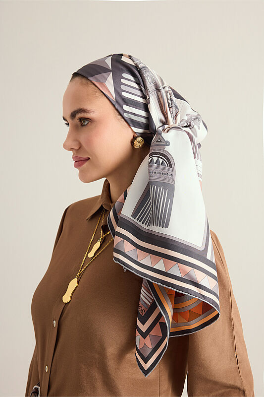 African Coffee-Gray Double-Sided Twill Silk Scarf - 3