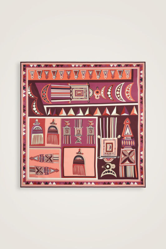 African Grey-Beige/Red Double-Sided Twill Silk Scarf - 3