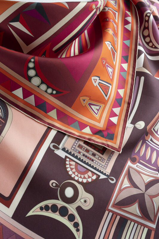 African Grey-Beige/Red Double-Sided Twill Silk Scarf - 2