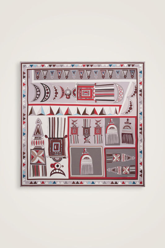 African Grey-Red Double-Sided Twill Silk Scarf - 3