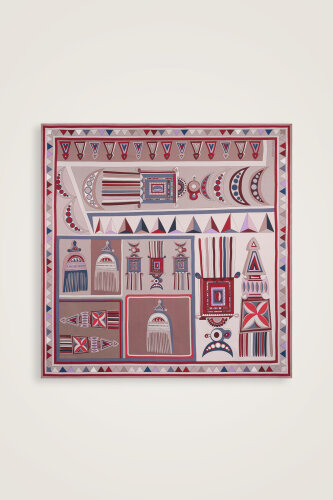 African Grey/Pink-Beige/Red Double-Sided Twill Silk Scarf 