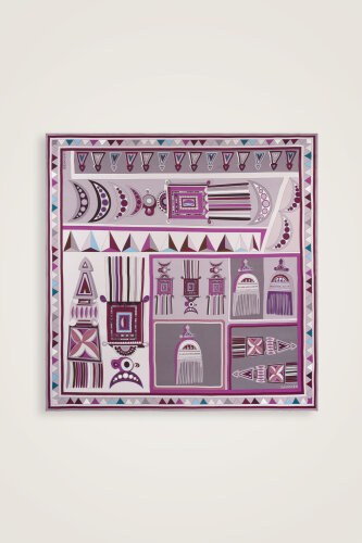 African Grey/Pink-Beige/Red Double-Sided Twill Silk Scarf - 3