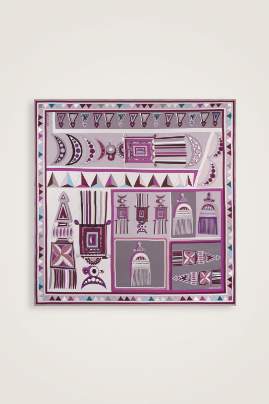 African Grey/Pink-Beige/Red Double-Sided Twill Silk Scarf - 3