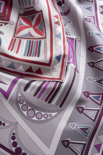 African Grey/Pink-Beige/Red Double-Sided Twill Silk Scarf - 2