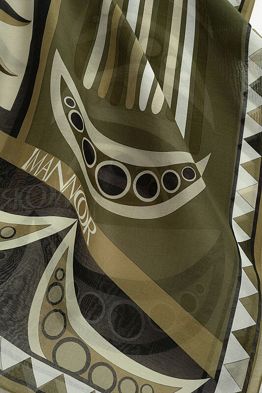 African Khaki Cotton Silk Voile Scarf - 2