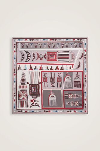 African Khaki/Gray-Red Double-Sided Twill Silk Scarf 94x94 - 3