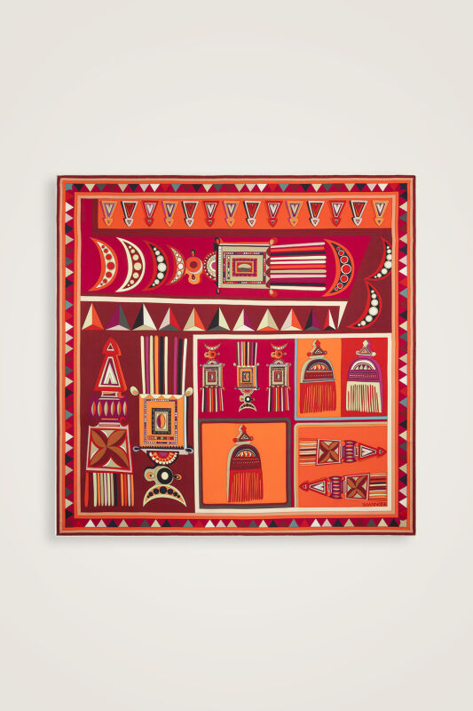 African Orange-Rose Double-Sided Twill Silk Scarf 94x94 - 1