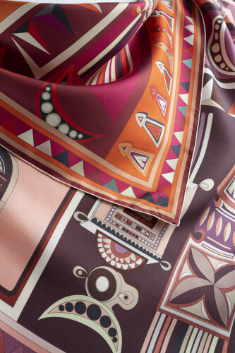 African Orange-Rose Double-Sided Twill Silk Scarf 94x94 - 2