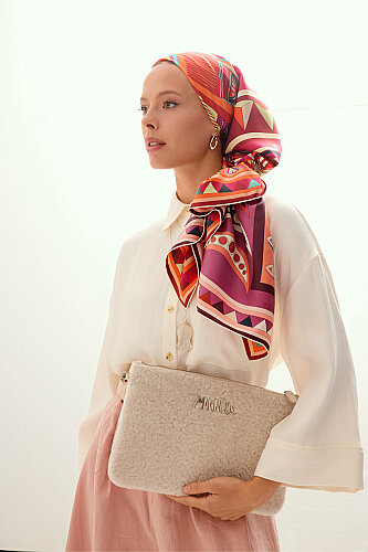 African Orange-Rose Double-Sided Twill Silk Scarf 94x94 - 7