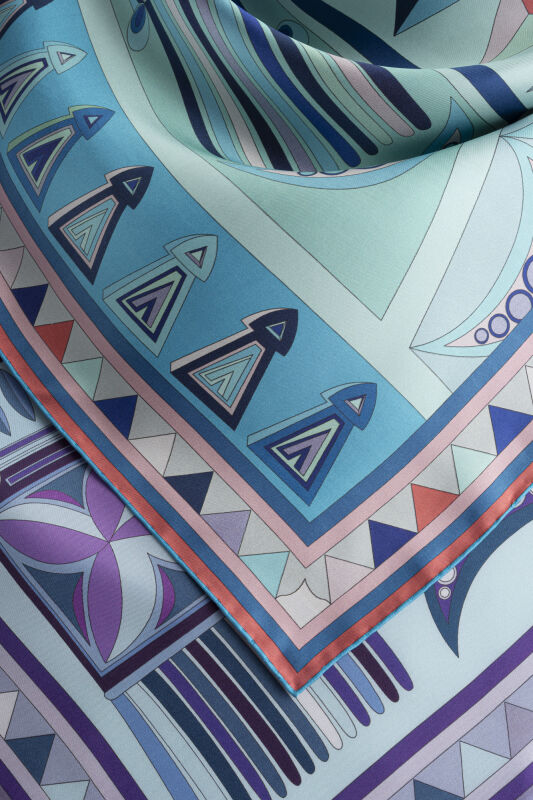 African Turquoise-Gray Double-Sided Twill Silk Scarf - 2