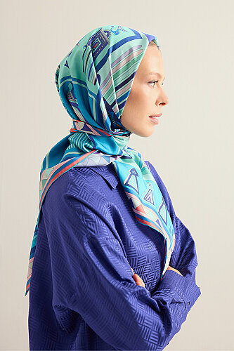 xAfrican Turquoise-Purple Double-Sided Twill Silk Scarf - 5