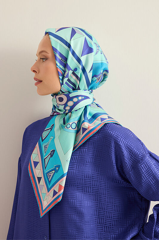 xAfrican Turquoise-Purple Double-Sided Twill Silk Scarf - 1