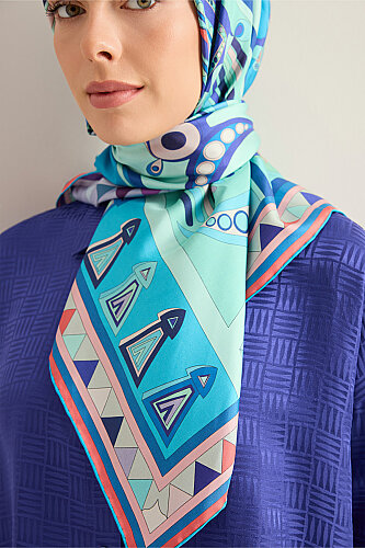 xAfrican Turquoise-Purple Double-Sided Twill Silk Scarf - 3