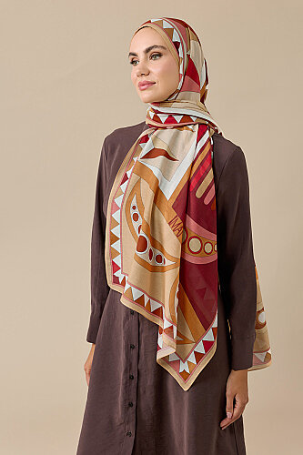 Afrika Bej-Bordo Pamuk İpek Vual Şal 70x210 - 5