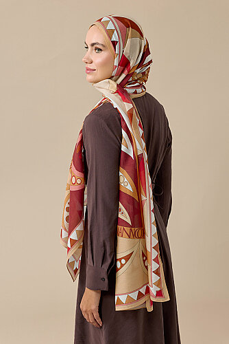 Afrika Bej-Bordo Pamuk İpek Vual Şal 70x210 - Imannoor (3)