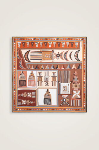 Afrika Kahve-Gri Çift Taraflı Tivil İpek Eşarp 94x94 - 3