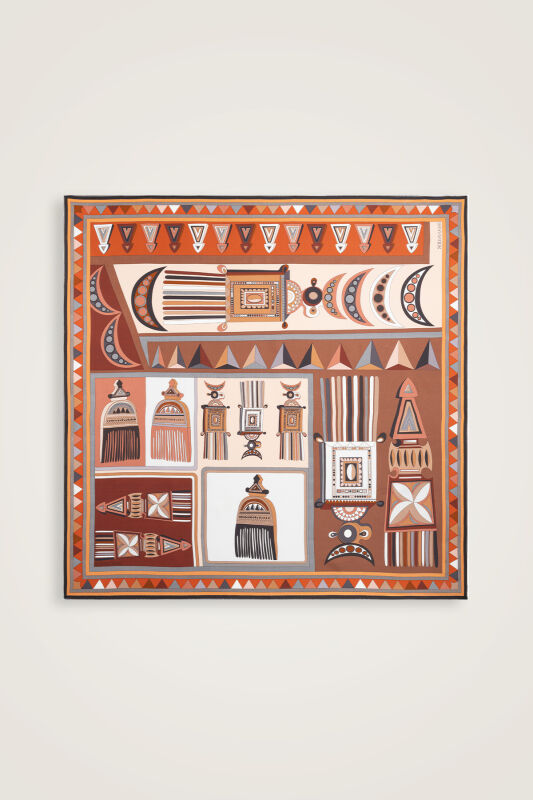 Afrika Kahve-Gri Çift Taraflı Tivil İpek Eşarp 94x94 - 3