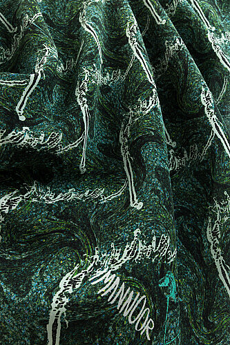 Alaz Horses Green Crepe Silk Scarf - 3