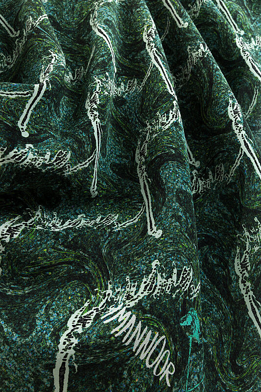 Alaz Horses Green Crepe Silk Scarf - 2