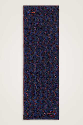 Alaz Horses Navy Blue-Orange Crepe Silk Scarf - 1