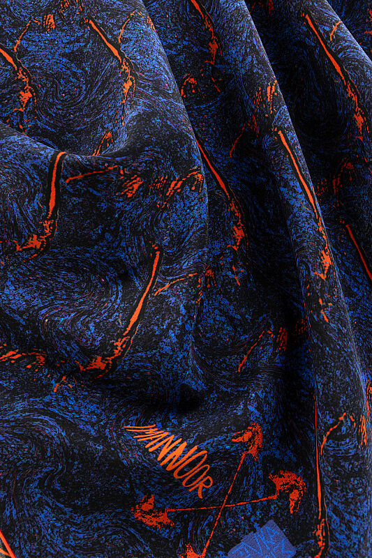 Alaz Horses Navy Blue-Orange Crepe Silk Scarf - 2