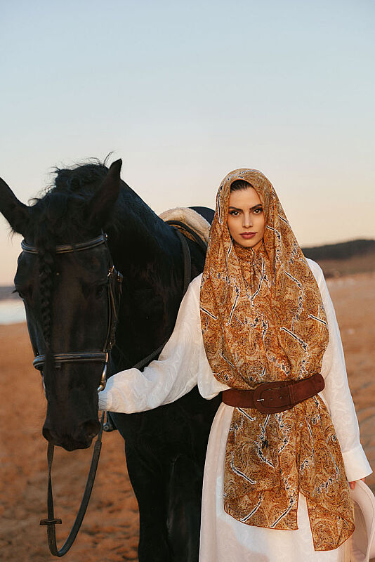 Alaz Horses Pink Crepe Silk Scarf - 1