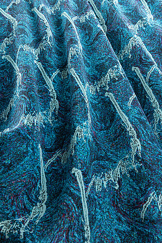 Alaz Horses Turquoise Crepe Silk Scarf - 2