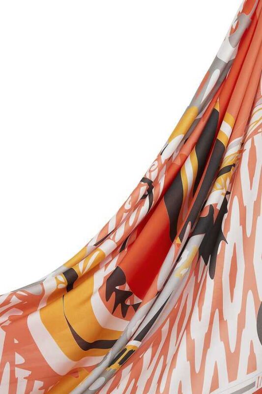 Altın OO Desenli Turuncu İpek Eşarp 140x140 - 6
