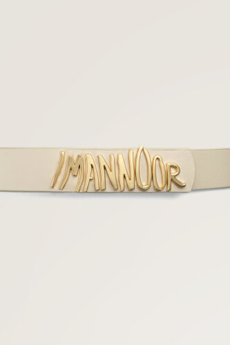 Altın Tokalı Krem Deri Kemer - 3