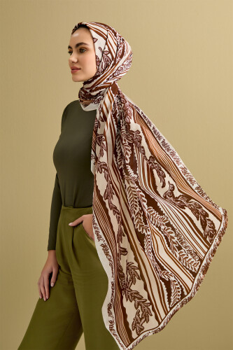 Ancient Flower Cotton Shawl Brown 