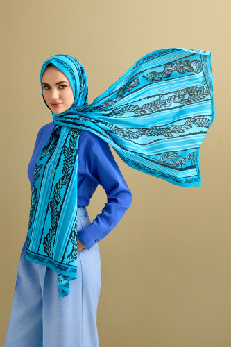Ancient Flower Cotton Shawl Turquoise - 6