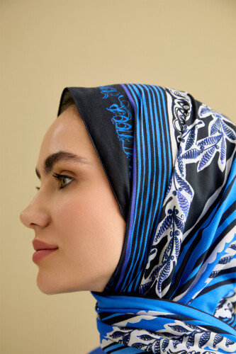 Antik Çiçek Saks Mavi Pamuk Şal 70x210 - 3