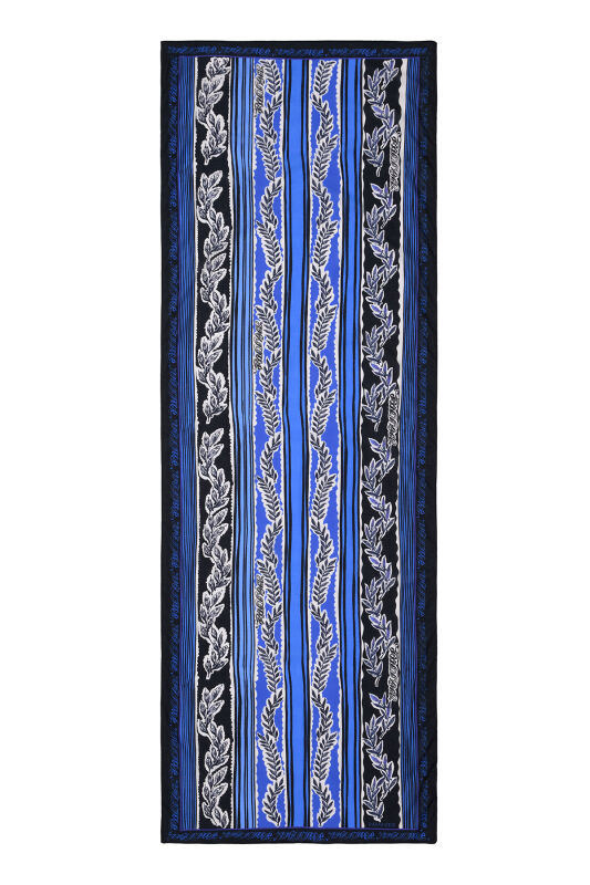 Antik Çiçek Saks Mavi Pamuk Şal 70x210 - 2